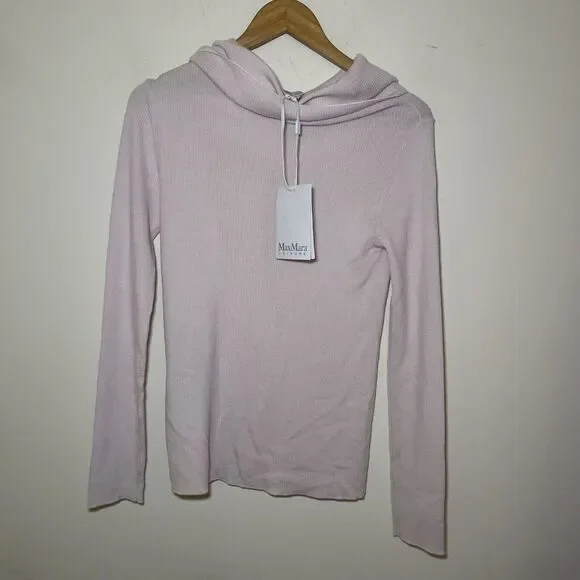 Max Mara Leisure Lorena Wool Cowl Neck Sweater Top Light Pink Sz L NWT $295